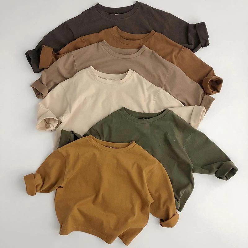 T-shirt en coton à manches longues pour enfants, haut à la mode pour garçons et filles, vêtements po