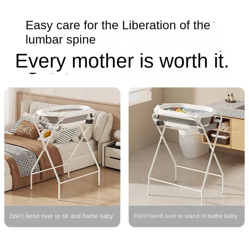 Baignoire pour bébé avec support et ensemble thermosensible, support de baignoire pliable avec capac