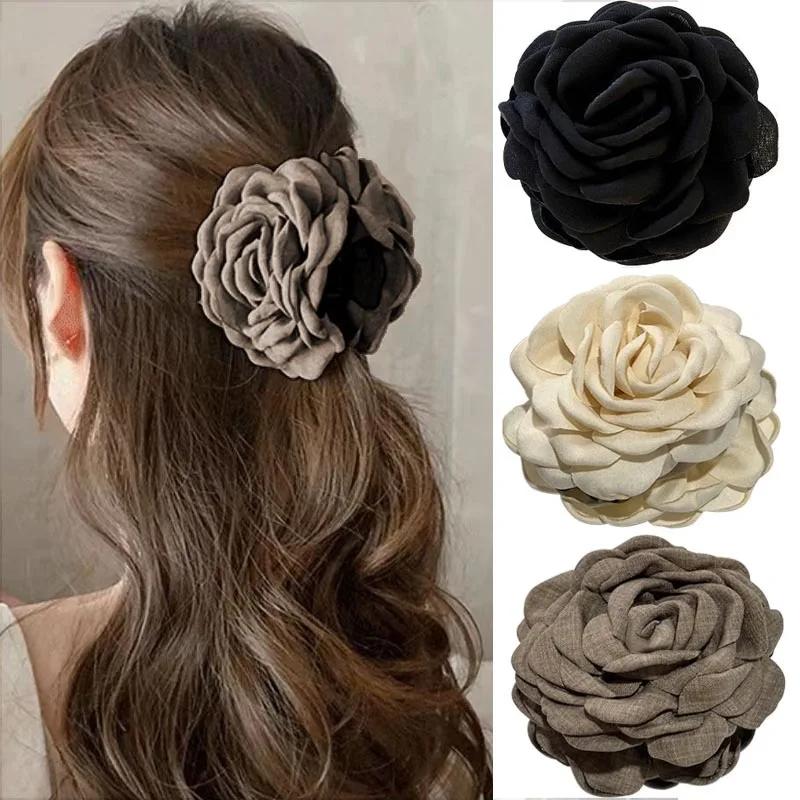 Pinces à cheveux en tissu français pour femmes et filles, pinces à cheveux fleur rose, épingles à ch