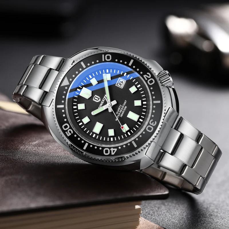 QINGXIYA tout nouveau Design de mode Date montre à Quartz pour hommes en acier inoxydable étanche lu
