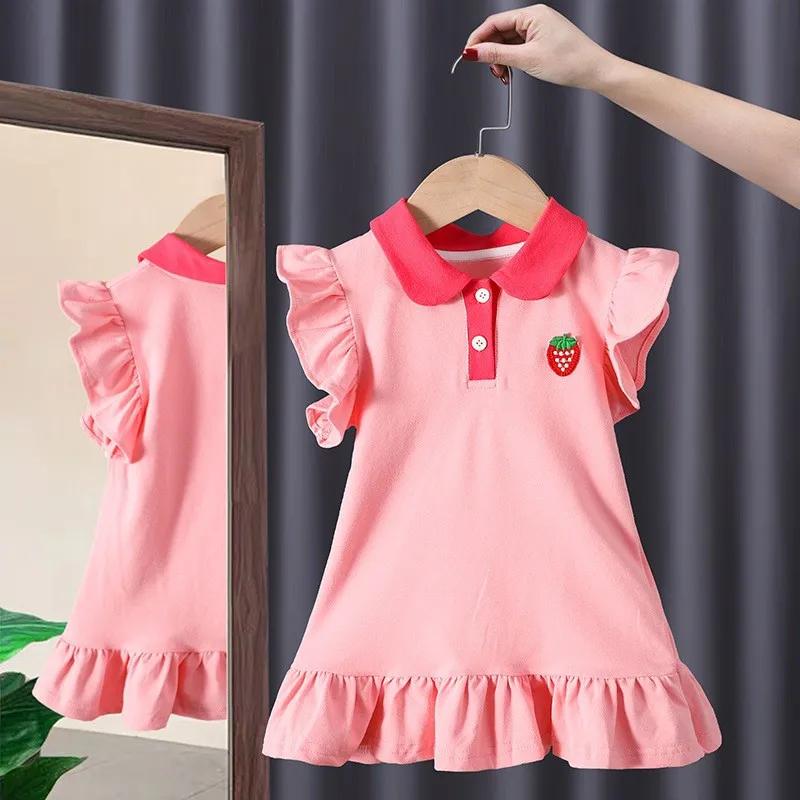 Robe coréenne pour filles, été 2026, col à revers avec broderie, ourlet à volants, robe de princesse