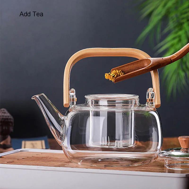 Théière en verre avec poignée, bouilloire à thé à fleurs, grand récipient transparent pour jus de fr