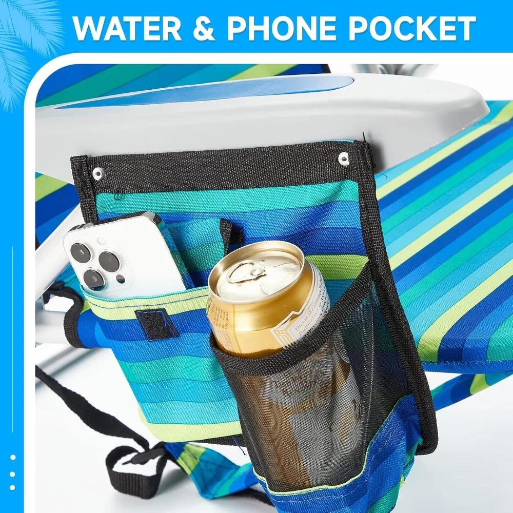 Lot de 2 chaises de plage pliantes légères et portables pour adultes, chaises de plage pliantes à po