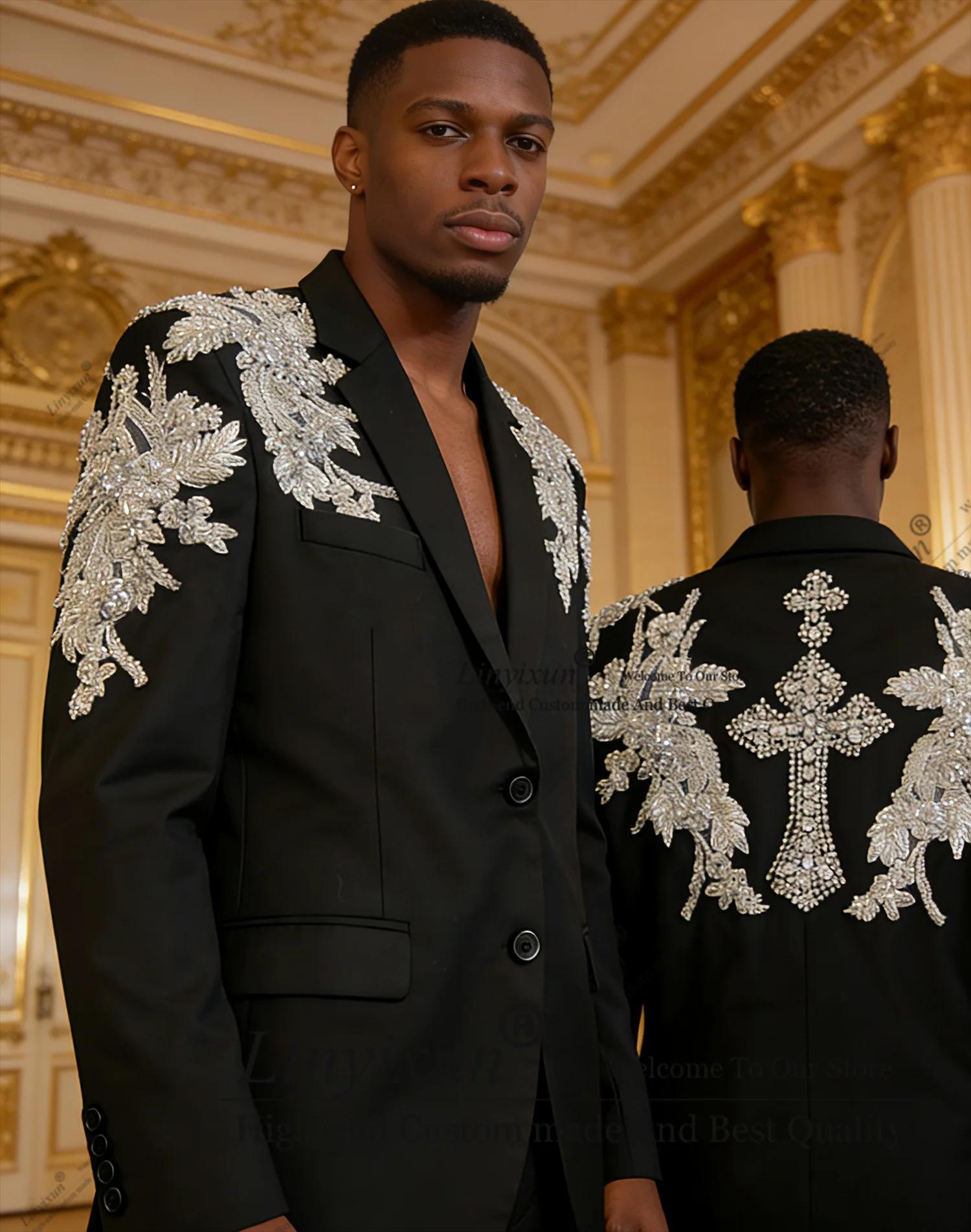 Costumes pour hommes en strass brillants, ensembles 2 pièces, vêtements de marié pour mariage, smoki