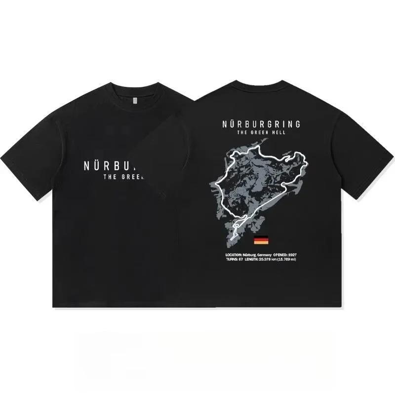 T-shirt à manches courtes en pur coton imprimé avec la carte du circuit North Loop pour hommes, vête