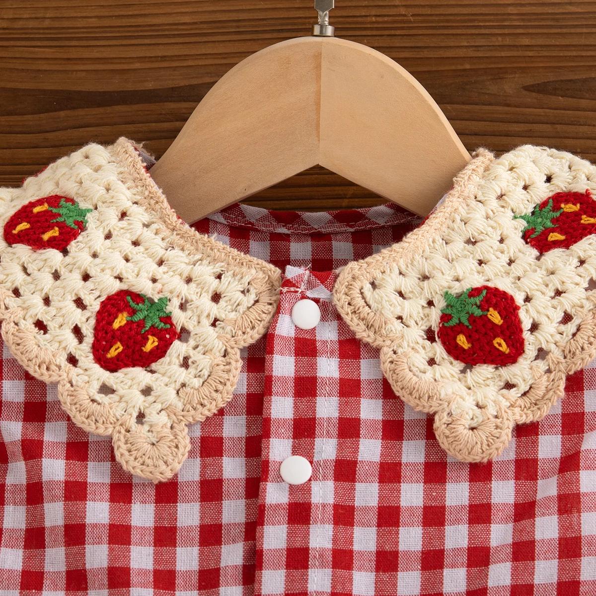 Robe d'été en coton à carreaux rouges pour bébé fille, jolie robe de plage à revers fraise