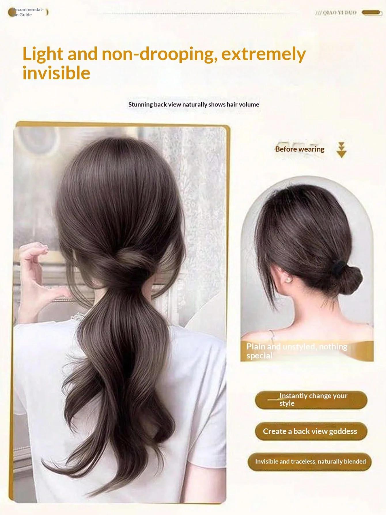 Perruque synthétique de 12 pouces, longue et droite, avec clip, extensions de cheveux en queue de ch