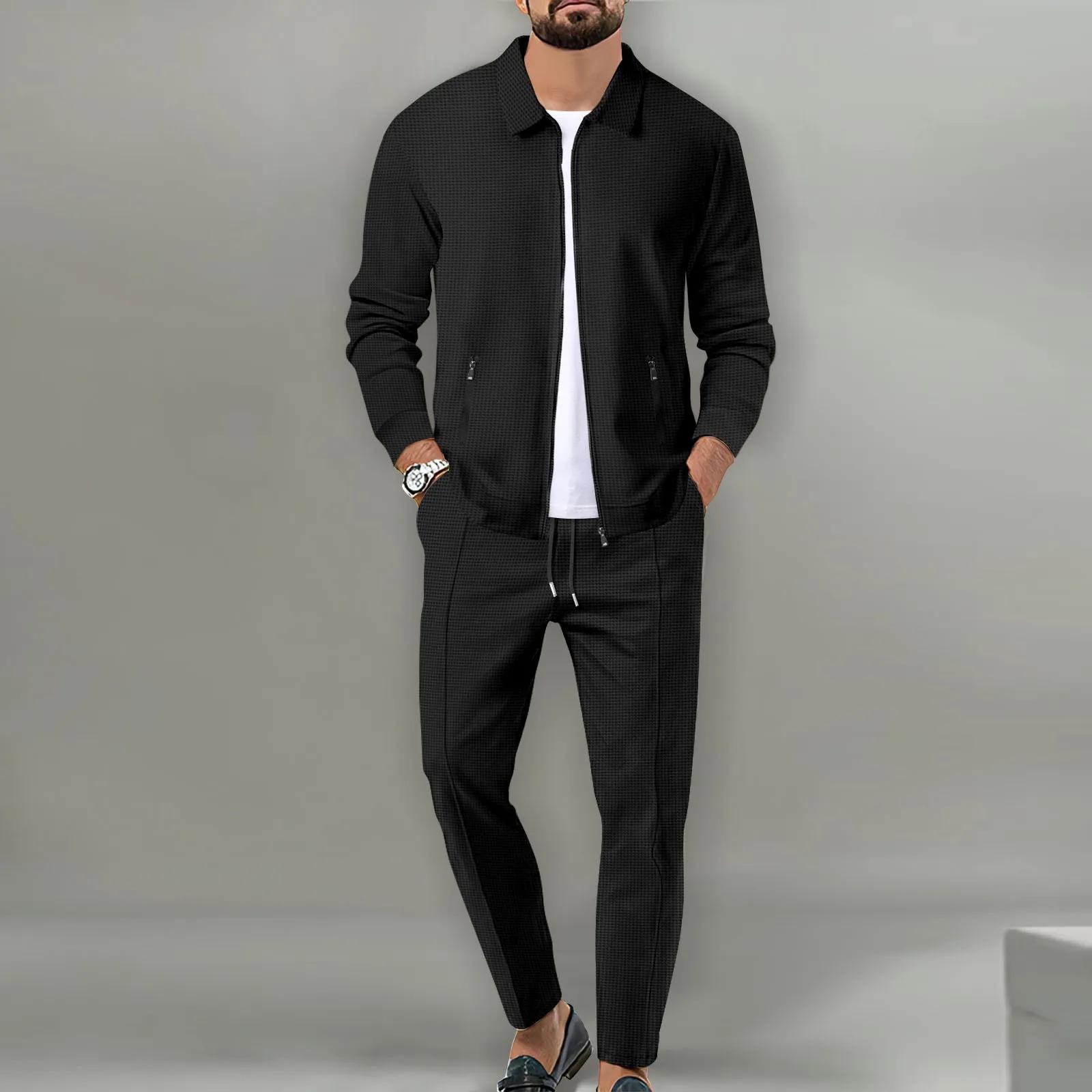 Veste et pantalon de sport pour hommes, couleur unie, populaire, pour jeunes, deux combinaisons de l