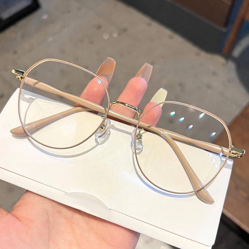 Lunettes claires femmes polygonales monture métallique lunettes 0 miroir plat lunettes pour filles A