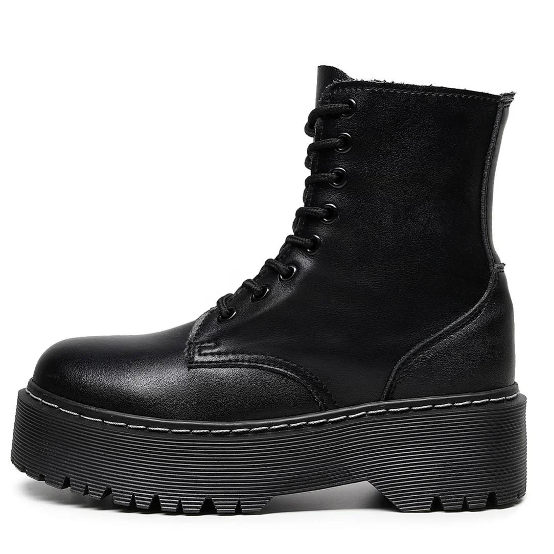 Bottes de moto style punk britannique à 8 trous : Portées de deux façons, plateforme épaisse avec fe