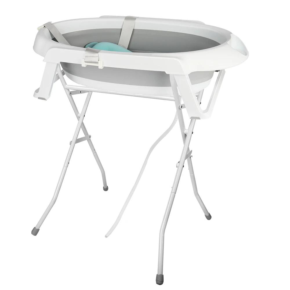 Baignoire Bébé Pliable Sur Pied – Grande Baignoire Avec Support / Coussin / Kit De Drainage – Bassin