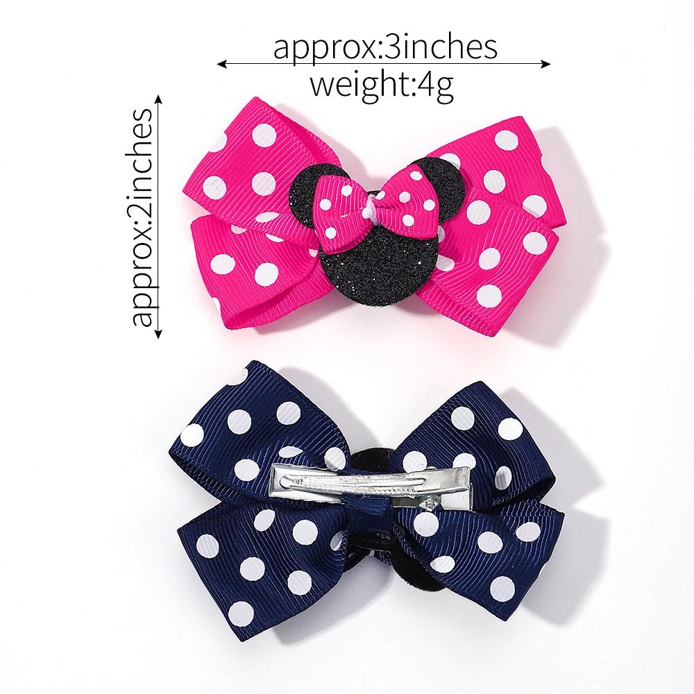 Pinces à cheveux avec nœud à pois pour filles, 2 pièces/ensemble, épingles à cheveux de dessin animé