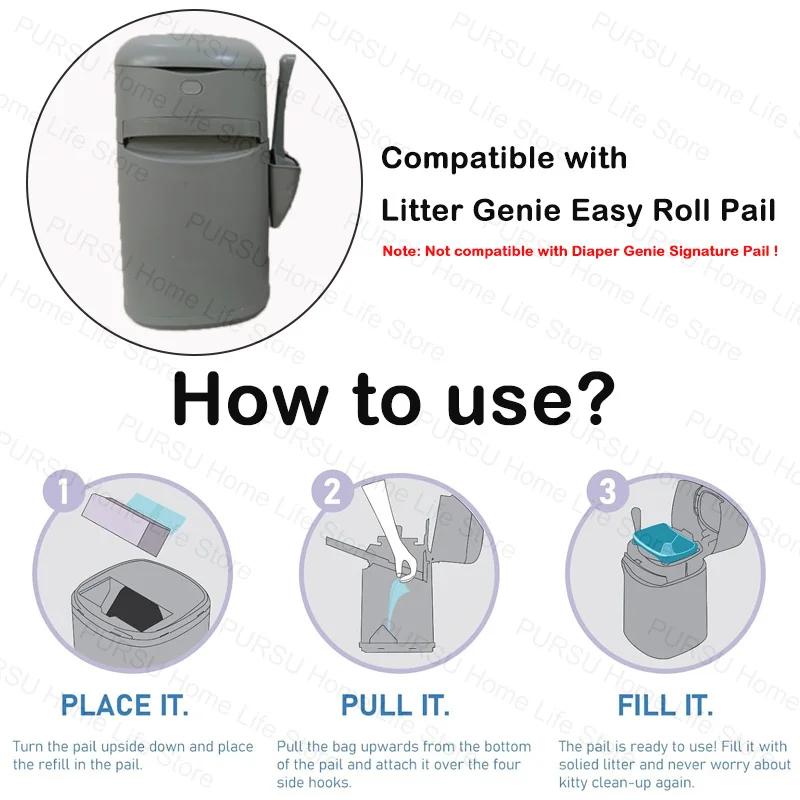 Compatible avec les sacs de recharge de seaux à litière Genie Easy Roll, sac de remplacement du syst