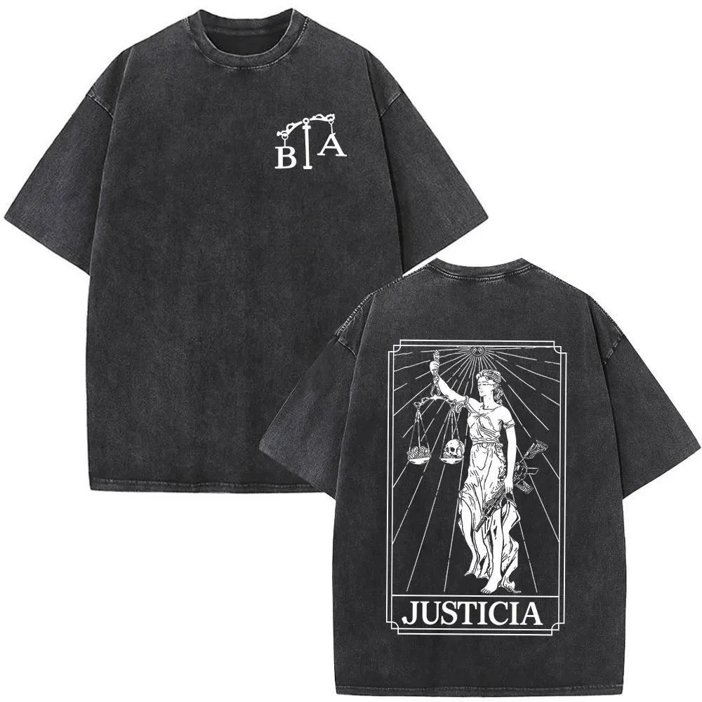 T-shirt vintage délavé Justicia Brothers in Arms à impression double face, vêtements pour hommes, t-