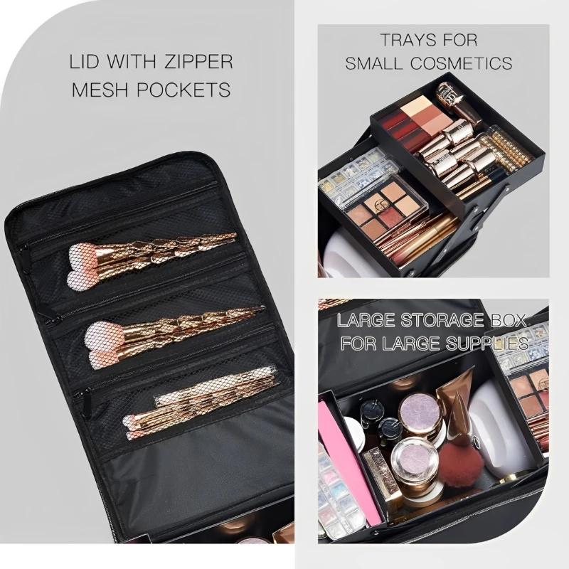 Mallette de maquillage de grande capacité, plateaux pliables multicouches réglables, boîte de manucu