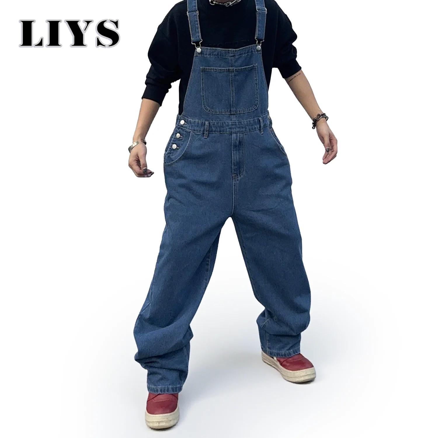 Salopette pour hommes Denim bretelles Simple Baggy jean hommes rue décontracté solide taille moyenne