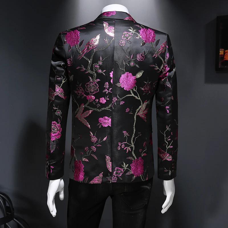 Veste Vintage Luxueuse à Imprimé Floral pour Homme, Tenue de Soirée, Club, Banquet de Mariage, Chant