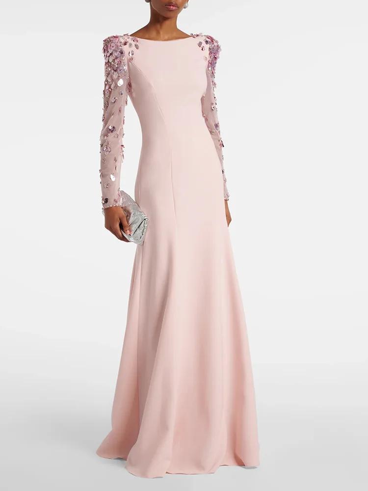 HIGH STREET Nouveauté 2026 Robe longue maxi de créateur pour femme, à manches longues, en maille pat