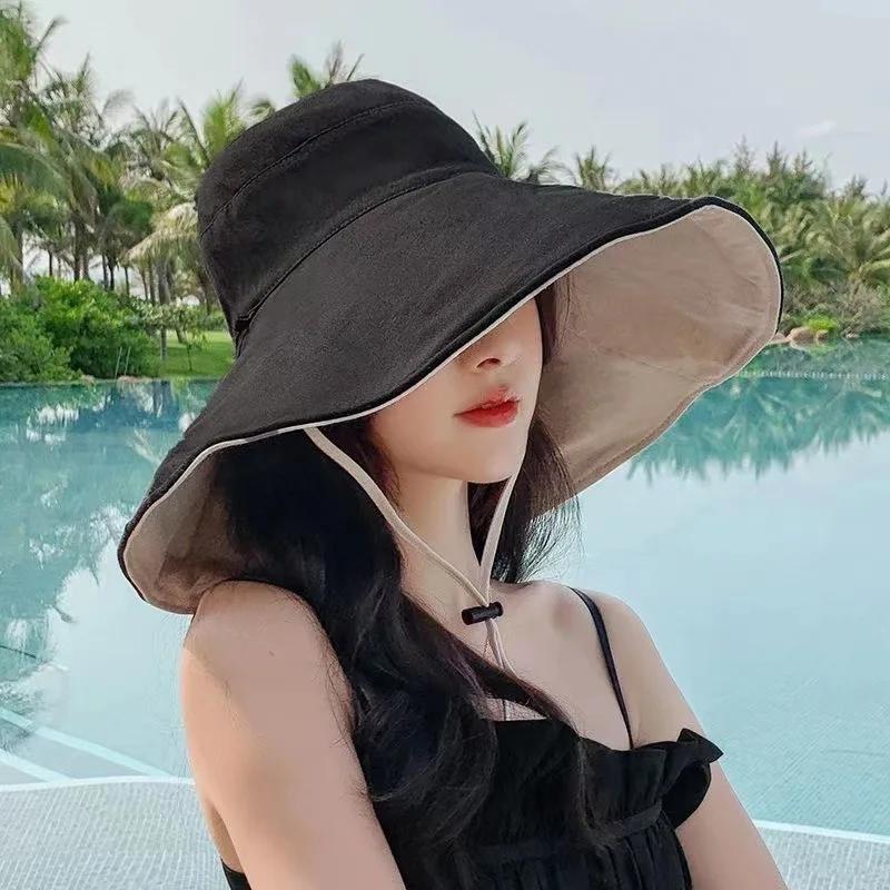Chapeau de soleil à large bord UPF 50+ pour femme, protection anti-UV, chapeau de pêcheur pliable po