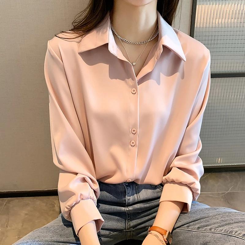 Printemps automne décontracté en mousseline de soie chemise femmes bureau dame chemises mode femme à
