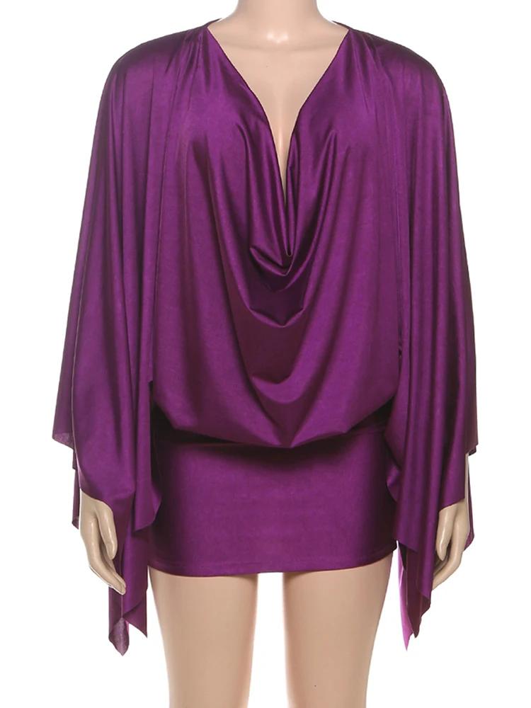 Robe classique en Satin pour femmes, élégante, classique, Y2K, décolleté en v profond, manches longu