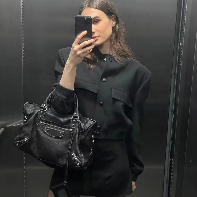HXAO femme Bomber veste manteau blanc automne hiver bouton Baseball aviateur recadrée vestes pour fe