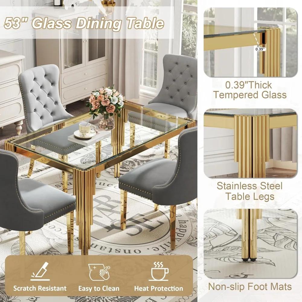 Ensemble de table à manger en verre 5 pièces pour 4, table de cuisine rectangulaire de 53" avec 4 ch