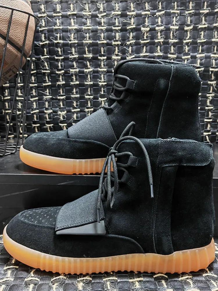 Nouveaux hommes moto équitation confortable ventiler bout rond mi talon vache daim cuir chaussures d