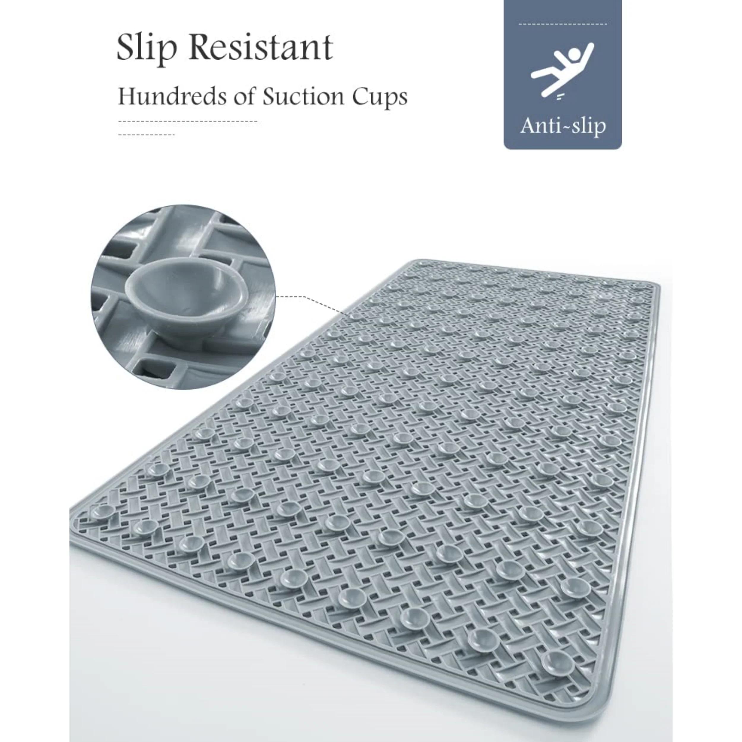 Tapis de bain antidérapant avec ventouse et trou de vidange, tapis de douche doux lavable en Machine