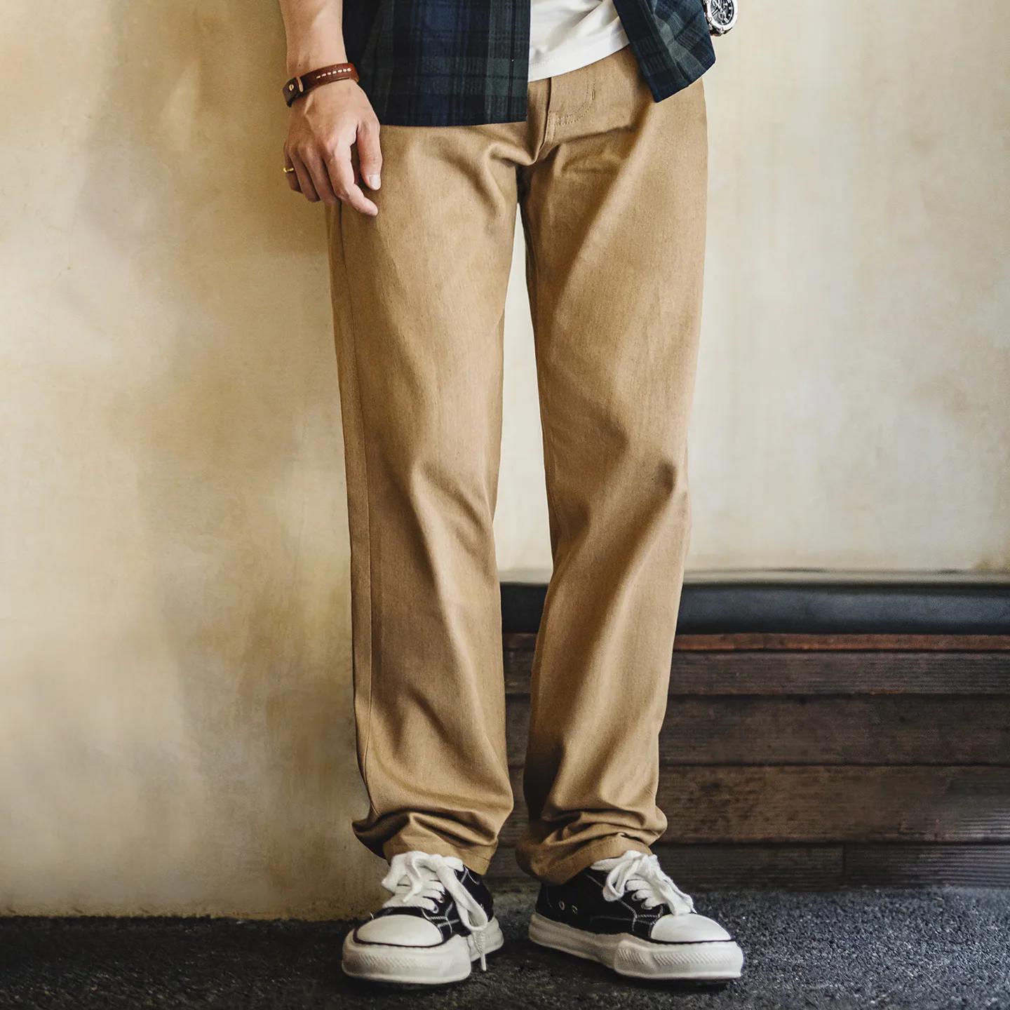 Maden 11.7oz lisière brut jean Vintage hommes kaki jambe droite Cowboy pantalon décontracté Zip mouc