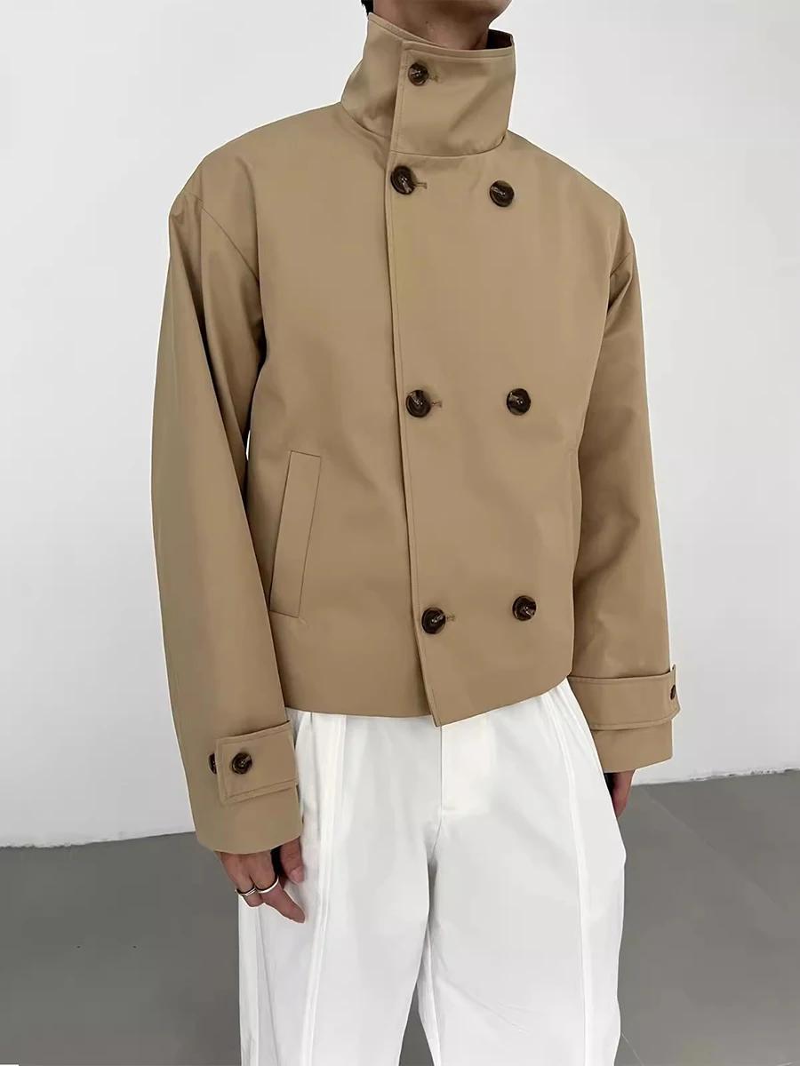 Mauroicardi printemps automne kaki court Trench manteaux homme col montant Double boutonnage élégant
