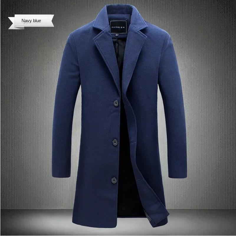 Manteau Long en coton pour hommes, mélange de laine, couleur Pure, décontracté, mode Business, vêtem