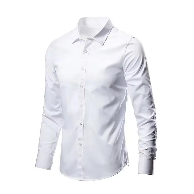 Chemise élastique à manches longues pour hommes, Anti-rides, sans repassage, confort d'affaires, mod