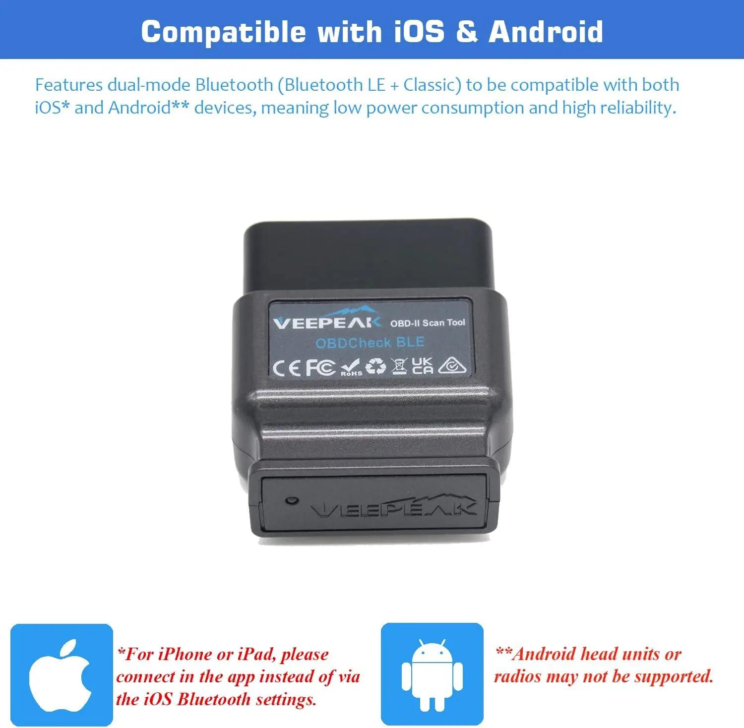 Veepeak OBDCheck BLE OBD2 Scanner Bluetooth pour voiture, lecteur de codes de diagnostic OBD II, out