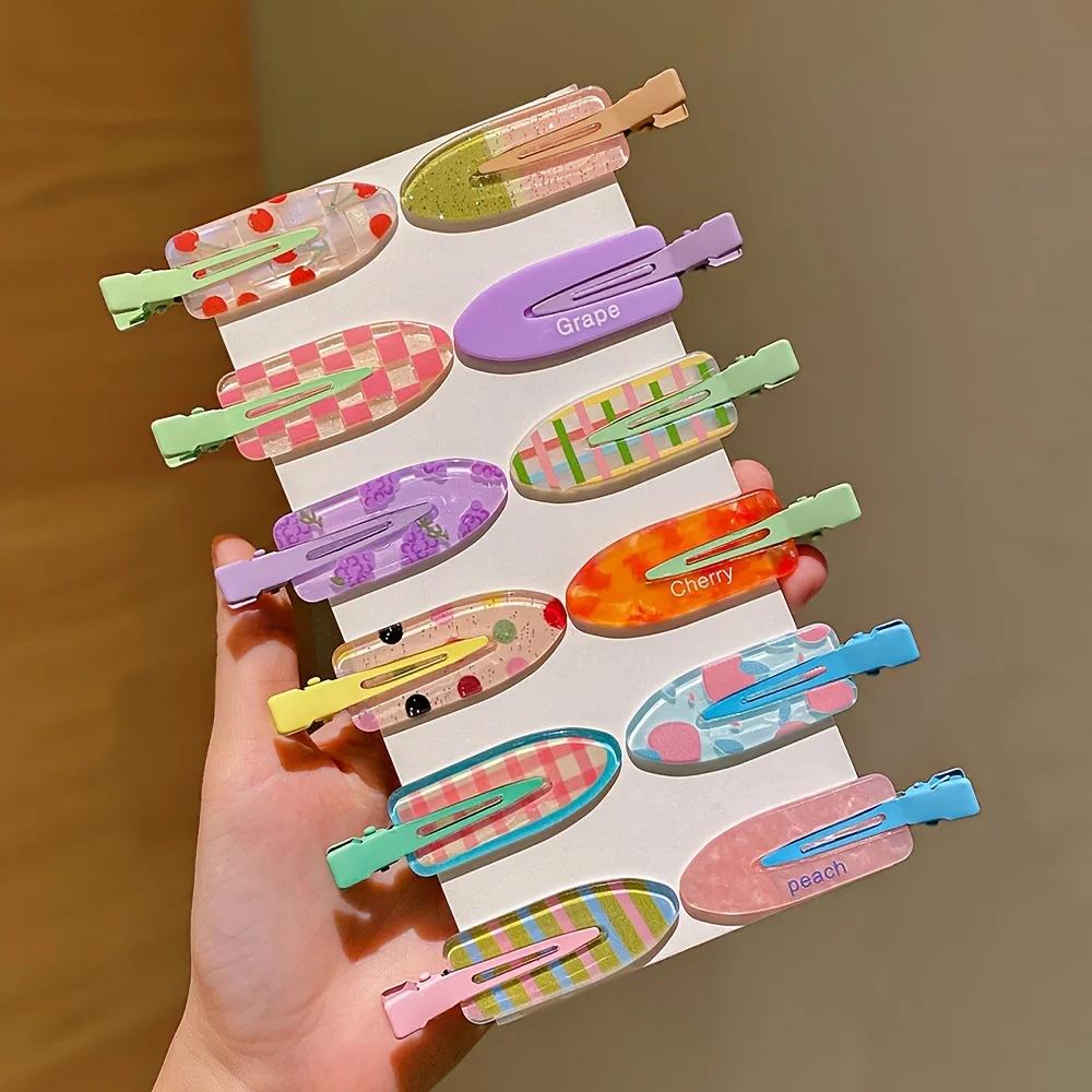 12 pièces de pinces à cheveux colorées multicolores avec frange latérale, pinces à bec de canard pou