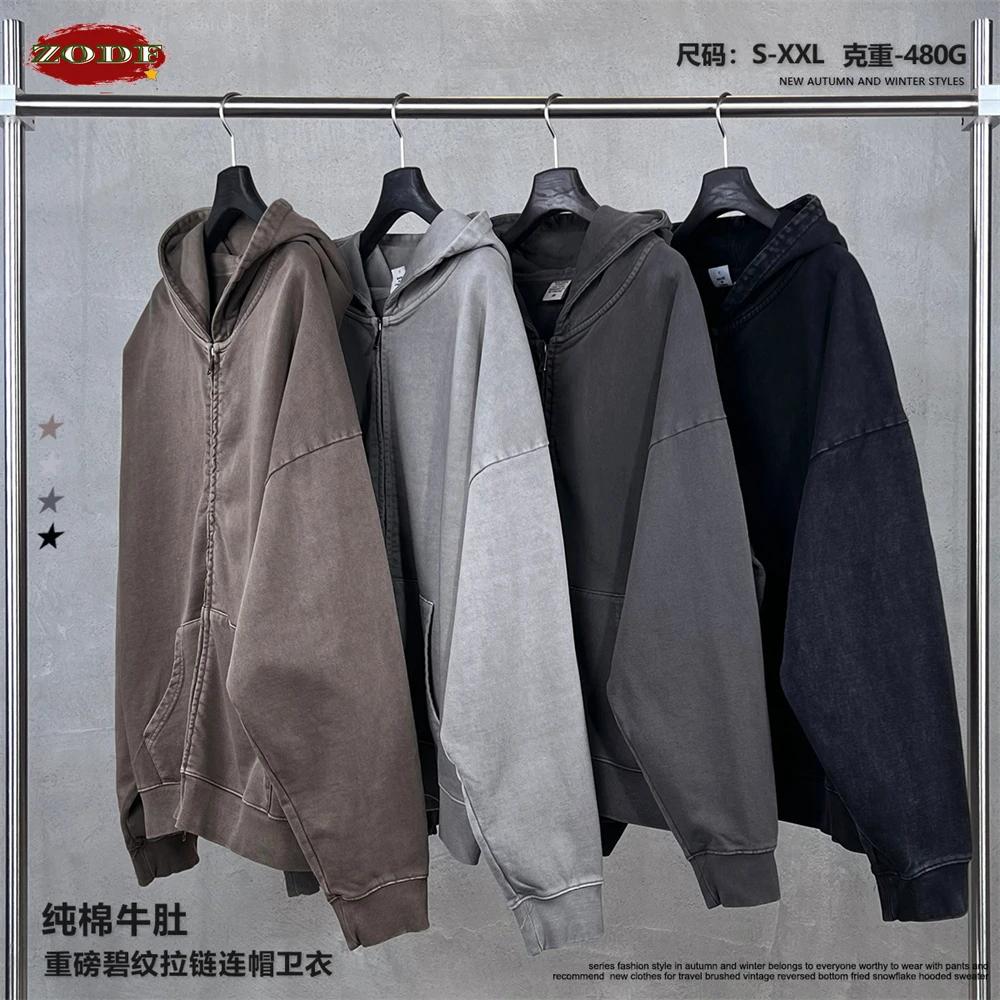 ZODF 2025 automne hommes poids lourd 480gsm sweats à capuche unisexe rétro lavé Terry coton en détre
