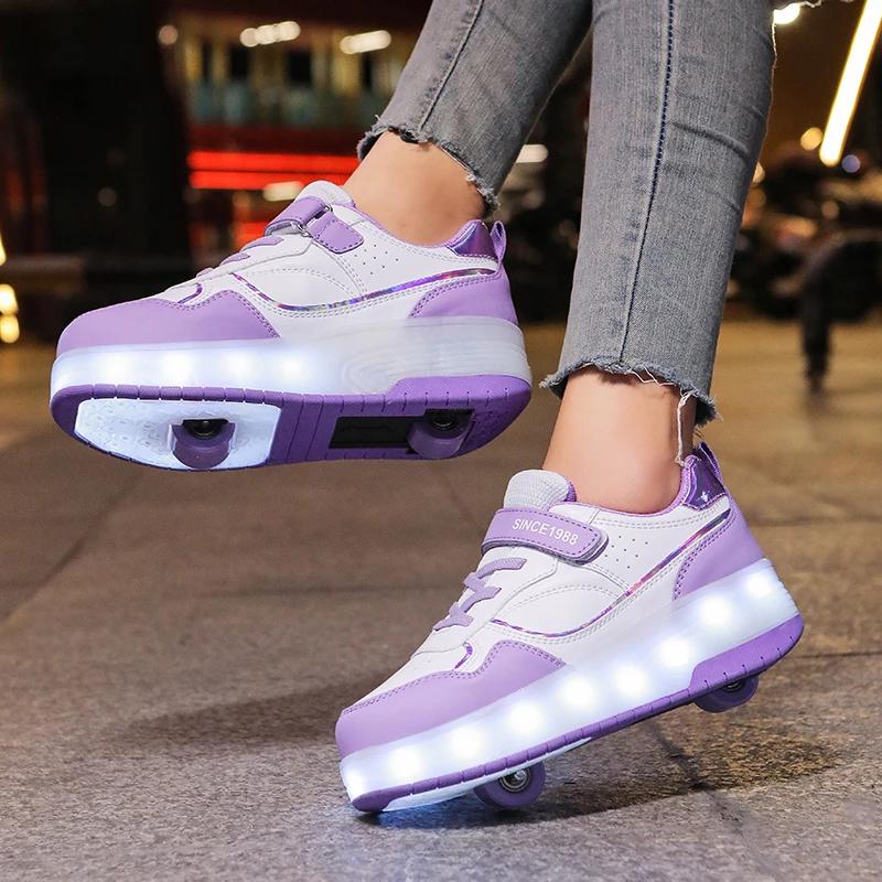 Rose mode filles garçons lumière LED patins à roulettes chaussures pour enfants enfants baskets avec