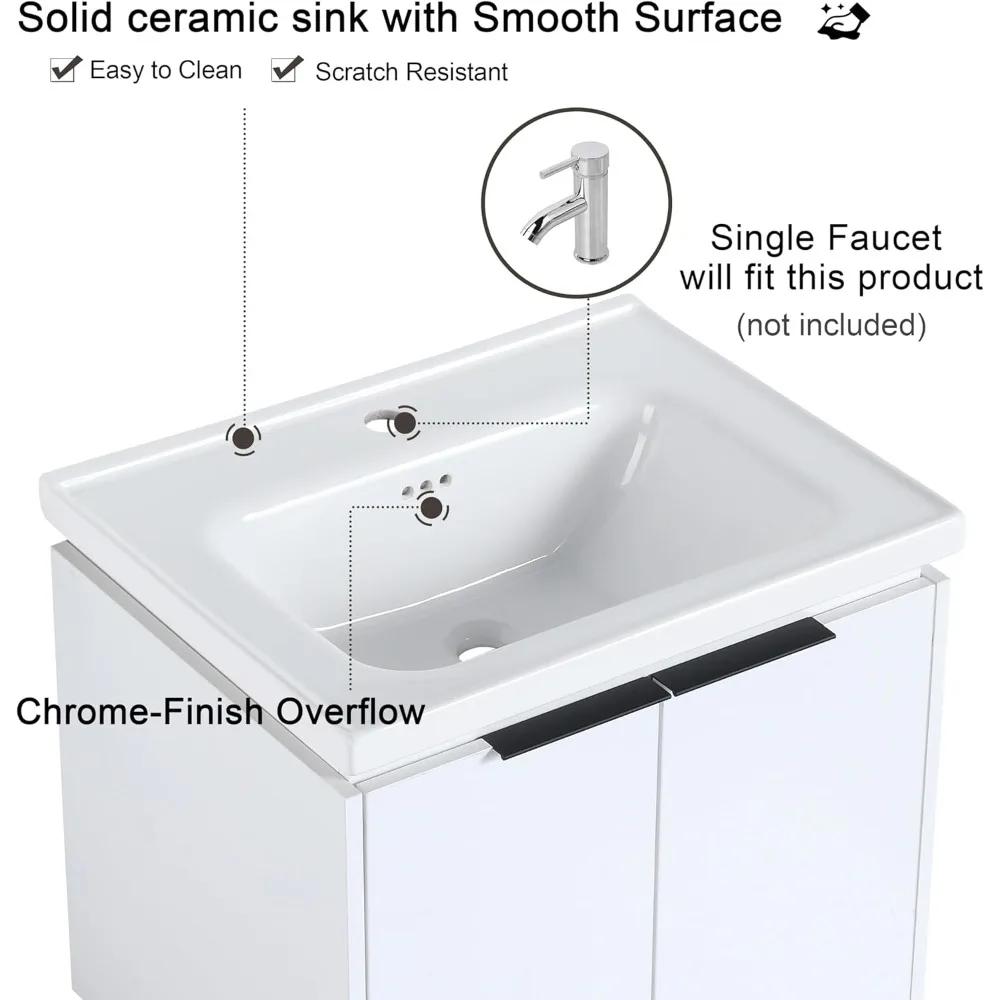 24 vanités de salle de bain flottantes avec lavabo, vanité de salle de bain murale simple de 24 pouc