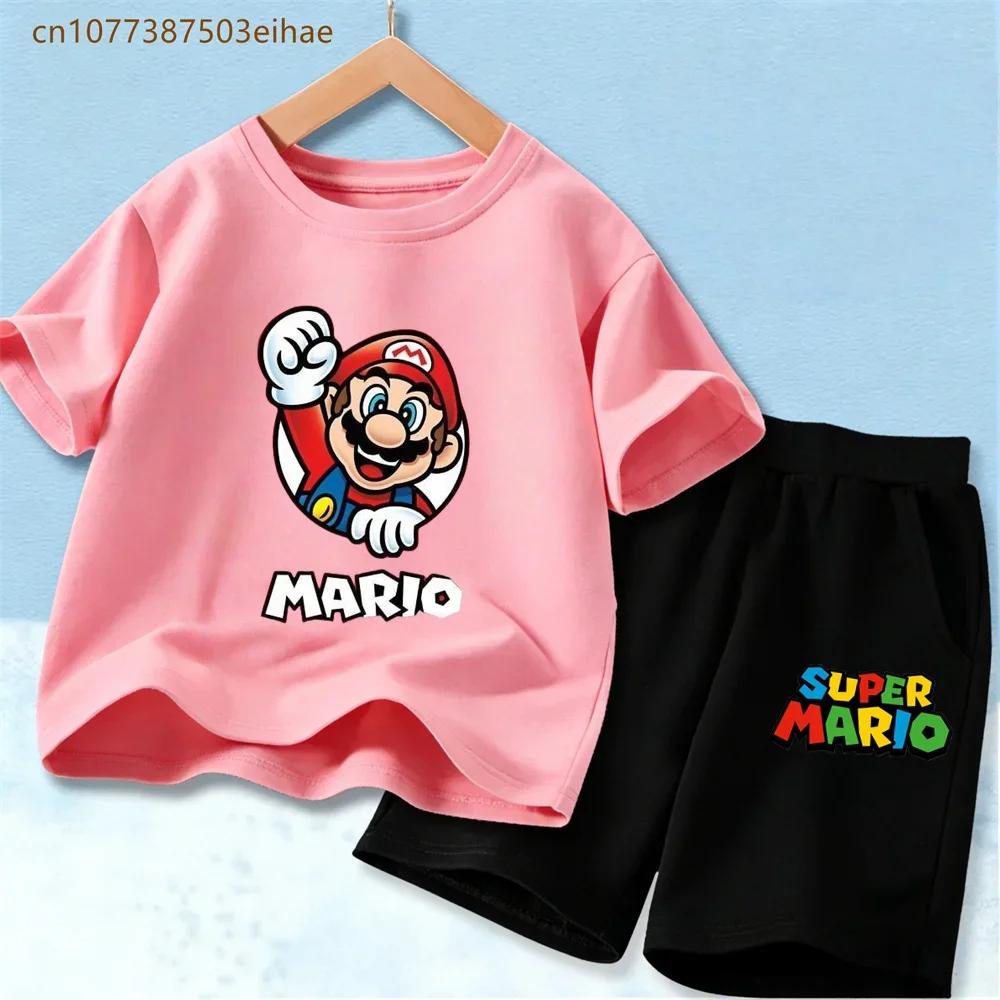Ensemble de survêtement imprimé Super Mario pour enfants, t-shirt à manches courtes en coton et shor
