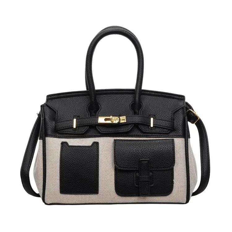 Sac fourre-tout de luxe texturé pour femme, nouvelle collection 2026, en cuir patchwork avec décorat