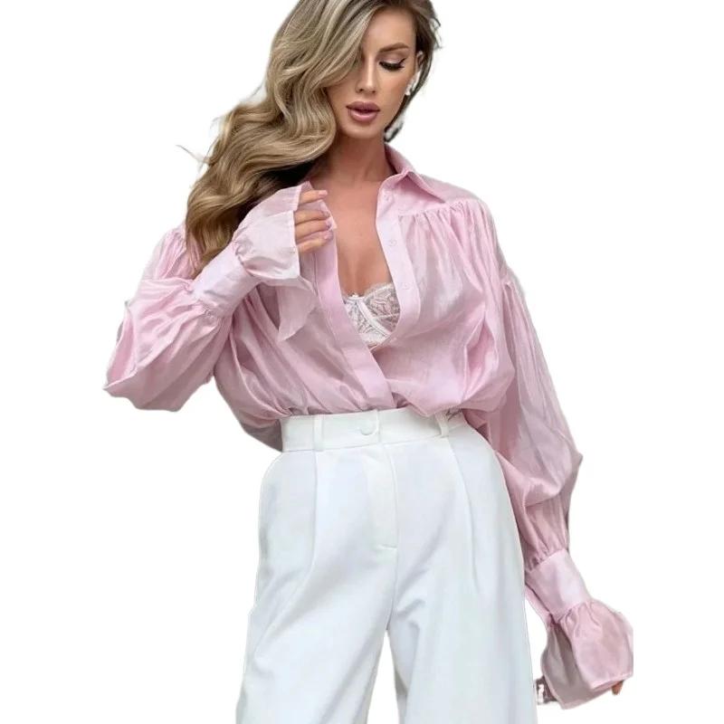 Bornladies-Chemise à manches évasées pour femme, vêtement de bureau, polyvalent, à la mode, couleur 