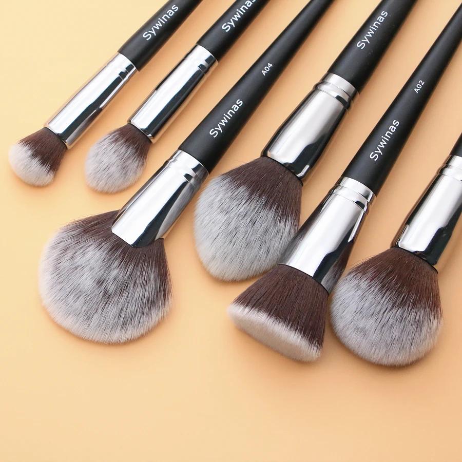 Sywinas-Kit de pinceaux de maquillage professionnels, poils synthétiques naturels noirs outils de ha