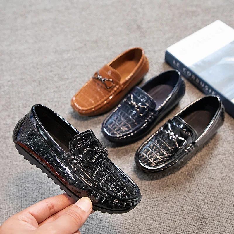 Chaussures en cuir à bout rond pour garçons, mocassins plats souples pour enfants, mocassins décontr