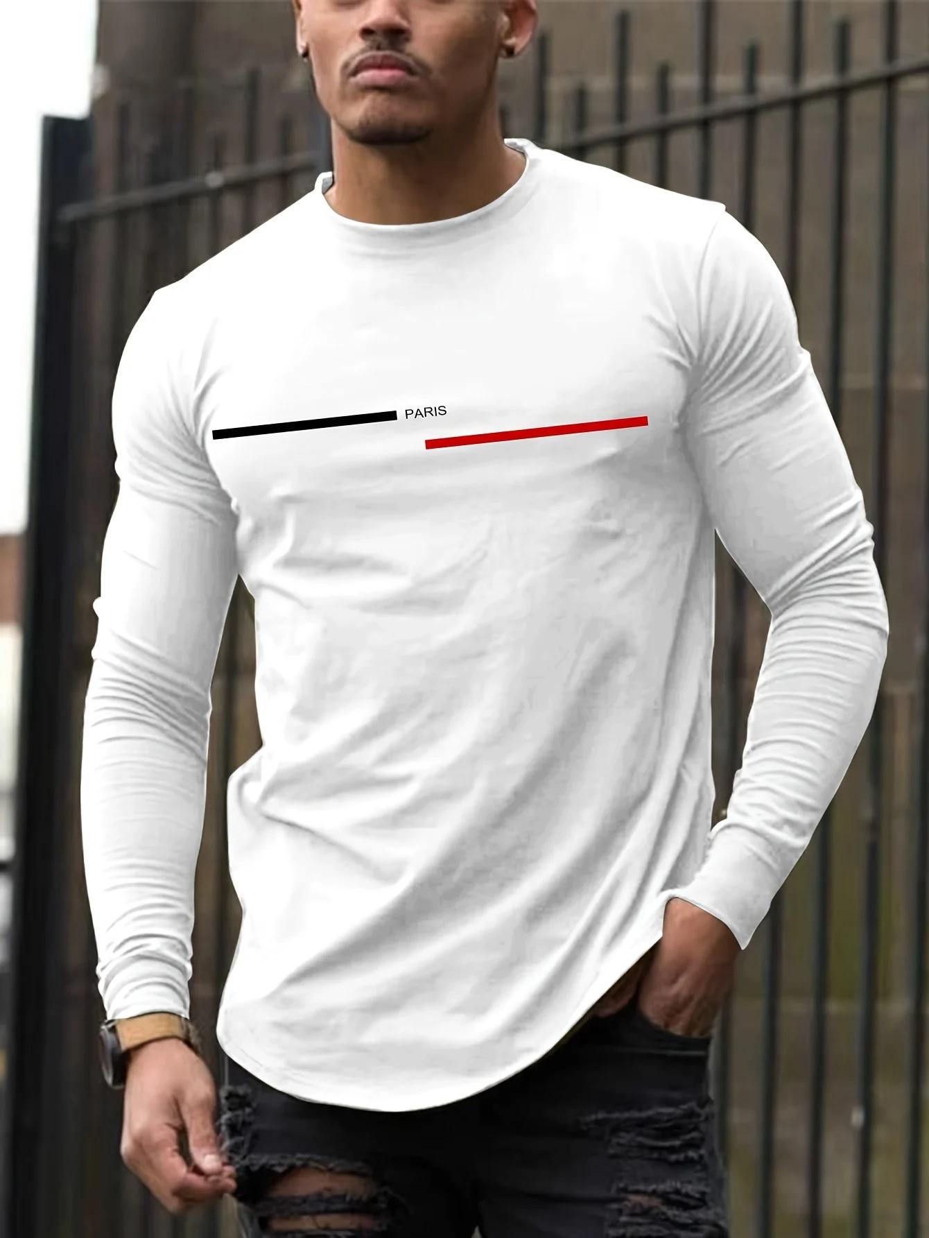 T-shirt à manches longues et col rond pour homme, 100% pur coton, ample, confortable, décontracté, i