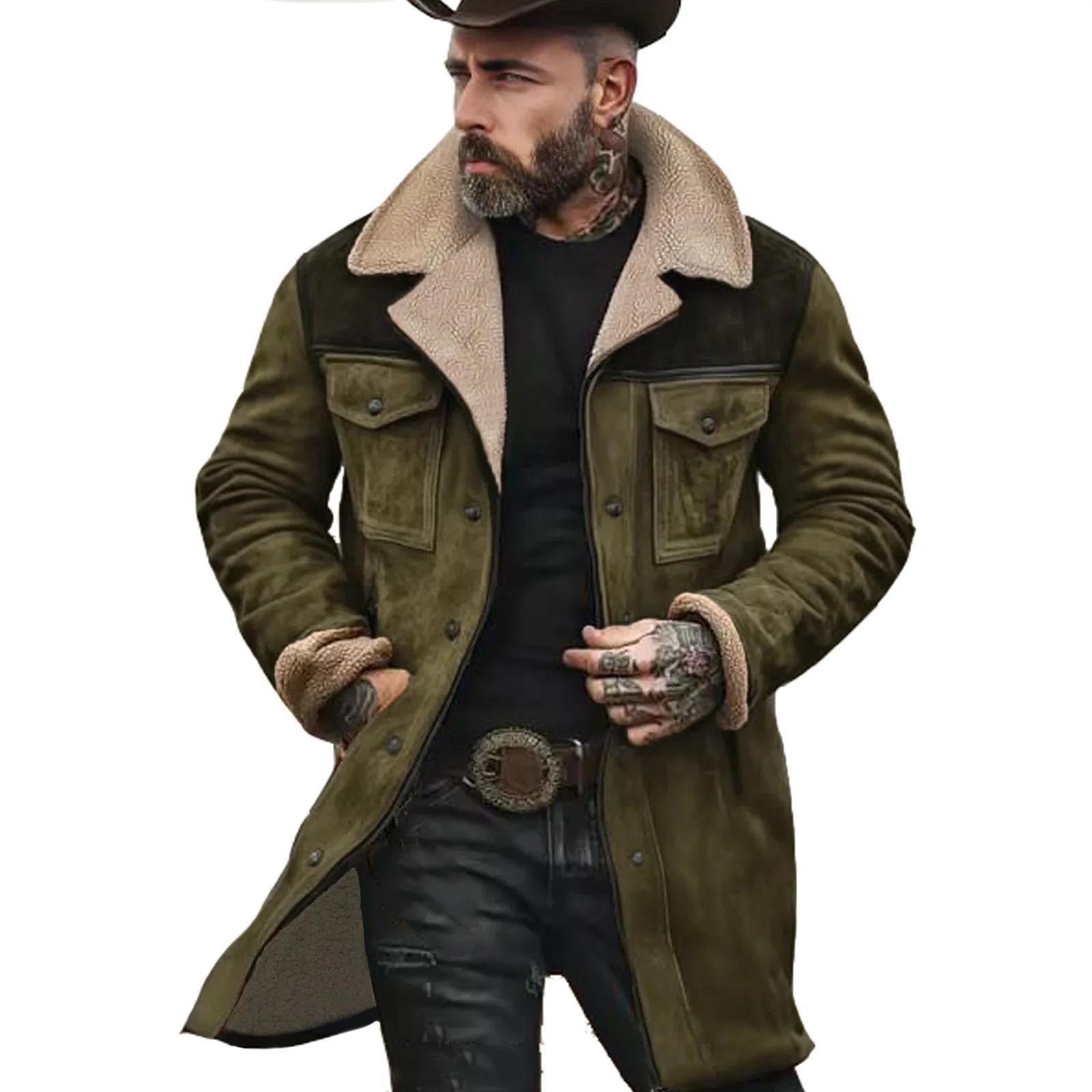 2025 automne et hiver hommes manteau en daim couleur correspondant veste multi-poches manteau à glis
