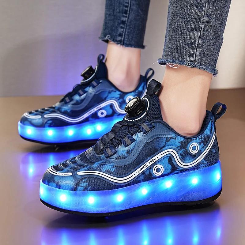 Patins à roulettes à quatre roues pour enfants, baskets à lumière LED pour garçons et filles, chauss