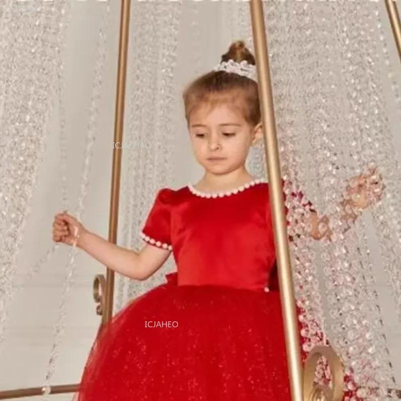 Robe de soirée princesse rouge pour filles, en Tulle bouffant, pour anniversaire, enfants, hôte, vio