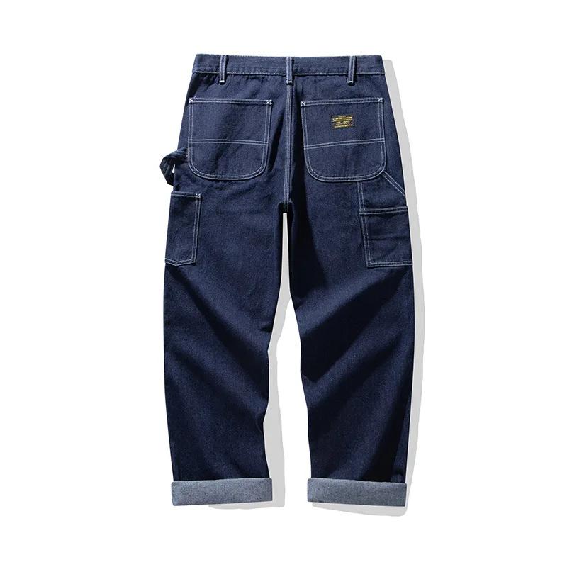 Jeans de chemin de fer rétro pour hommes, pantalons en denim dense, pantalons lourds, multi-poches, 
