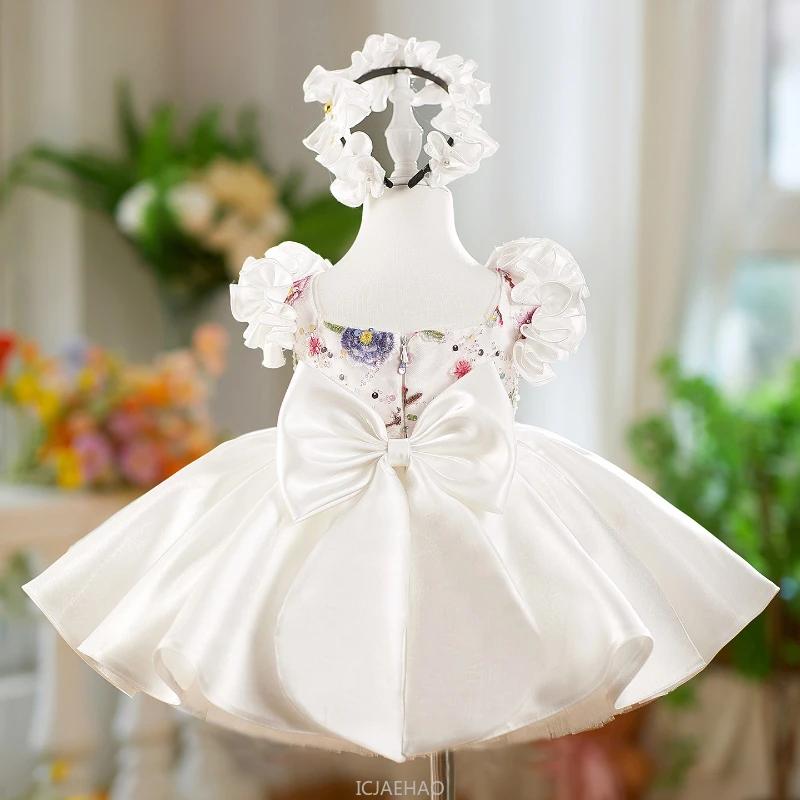 Robe de mariée en Satin blanc pour filles, tenue de princesse Tutu à manches flottantes, vêtements p