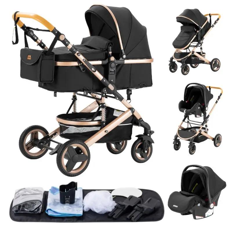Poussette 3 en 1 avec siège auto et panier de couchage, poussette légère pour bébé, poussette multif